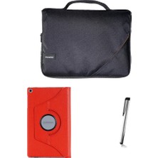 Moserini Samsung Galaxy Tab S6 Lite P610 P617 (10.4 inç) Smart Slim Siyah Tablet Çantası + Kırmızı Dönerli Kılıf + Kalem