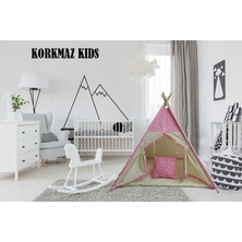 Korkmaz Kids Pembe Yıldız Desen Ahşap Çocuk Kızılderili Çadırı