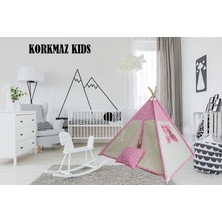 Korkmaz Kids Pembe Yıldız Desen Ahşap Çocuk Kızılderili Çadırı