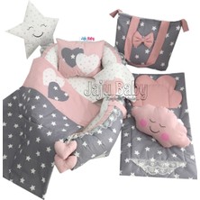 Jaju Baby Yıldızlı Gri Pudra Babynest 0-3 Yaş İçin Pamuklu Malzeme ile Konforlu Tasarım