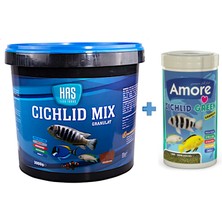 Has Cichlid Mix 3 kg Kova + Amore Cichlid Green 1000ML Kutu Akvaryum Balık Yemi