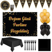 Parti Furyası Siyah Gold 24 Kişilik Doğum Günü Süsleri Afişli