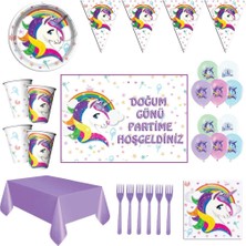 Parti Furyası Unicorn BEYAZ24 Kişilik Doğum Günü Süsleri Afişli