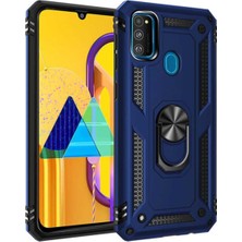 CaseArt Samsung Galaxy M21 Kapak Military Yüzüklü Stantlı Panzer Tank Kılıf Lacivert