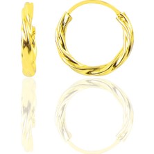 Söğütlü Silver Gümüş Altın Yaldızlı 18  mm Burgu Halka Küpe