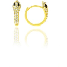 Söğütlü Silver Gümüş Altın Yaldızlı Siyah Taşlı Yılan Halka Küpe