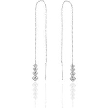Söğütlü Silver Gümüş  Işıltılı Gümüş Zincir Küpe