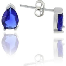 Söğütlü Silver Gümüş  Safir Taşlı Damla Küpe