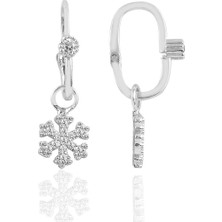 Söğütlü Silver Gümüş Rodyumlu Taşlı Kar Tanesi Göçmen Küpe