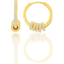 Söğütlü Silver Gümüş Zirkon Taşlı Altın Yaldızlı Ring Küpe