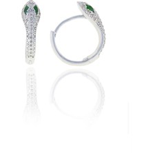 Söğütlü Silver Gümüş Rodyumlu Yeşil  Taşlı Yılan Halka Küpe