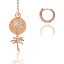 Söğütlü Silver Gümüş Rose  Özel Tasarım Zirkon Taşlı Palmiye Halka Küpe
