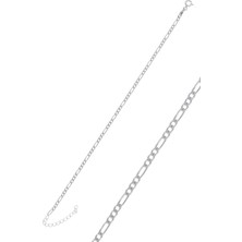 Söğütlü Silver Gümüş Rodyumlu Figaro Zincir Bileklik 925 Ayar 17+3 cm Uzunluk