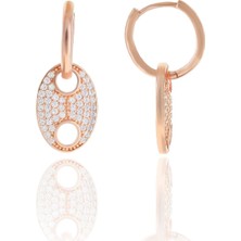 Söğütlü Silver Gümüş Rose Zirkon Taşlı Button Halka Küpe