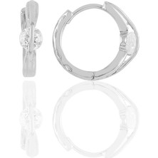 Söğütlü Silver Gümüş Rodyumlu Tasarım Tek Taşlı Halka Küpe