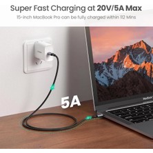 UGREEN USB-C to USB-C 100W 5A QC PD Örgülü Hızlı Şarj Kablosu, 2 Metre, Siyah - 70429