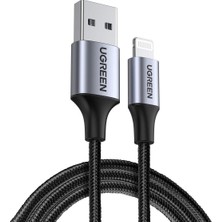 UGREEN Lightning to USB-A Örgülü MFi Sertifikalı İphone Hızlı Şarj Kablosu, 1 Metre, Siyah - 60156