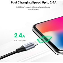 Ugreen Lightning iPhone Uyumlu Örgülü Data ve Şarj Kablosu Beyaz 1.5 Metre