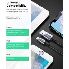 Ugreen Lightning iPhone Uyumlu Örgülü Data ve Şarj Kablosu Beyaz 1.5 Metre