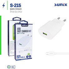 Sunix S215 Tek Çıkışlı Type-C 5V 2.4A. 9V 1.8A. 12V 1.25A Quick Charger 3.0 Ev Şarj Aleti Set