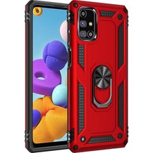 Tekno Grup Samsung Galaxy M31S Kılıf Çift Katmanlı Yüzüklü Manyetik Vega Kapak + Nano Ekran Koruyucu Kırmızı