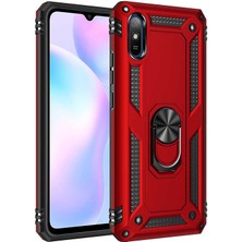 Tekno Grup Xiaomi Redmi 9A Kılıf Çift Katmanlı Yüzüklü Manyetik Vega Kapak Kırmızı