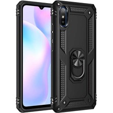 Tekno Grup Xiaomi Redmi 9A Kılıf Çift Katmanlı Yüzüklü Manyetik Vega Kapak Siyah