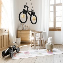 Ahşap Wooden Siyah Bisiklet Sarkıt Avize Ahşap Lüks Rustik Modern Dekoratif Lamba Çocuk Odası Avize