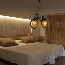 Ahşap Wooden Siyah Bisiklet Sarkıt Avize Ahşap Lüks Rustik Modern Dekoratif Lamba Çocuk Odası Avize