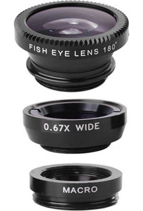 Matesstore Balık Gözü Lens Fish Eye 3 Wide Geniş Açılı Makro Telefon Lensi