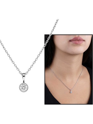 Gül Endam Zarif Tasarım Zirkon Tek Taşlı 925 Ayar Gümüş Kadın Kolye