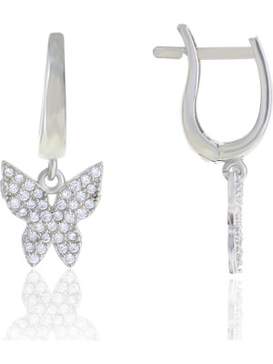 Midyat Nurtaş Gümüş Kelebek Tasarım Zirkon Taşlı Gümüş Küpe