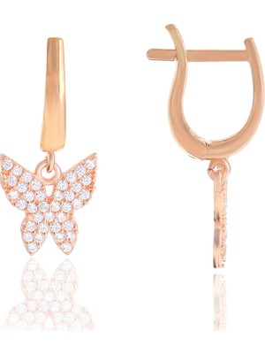 Midyat Nurtaş Gümüş Kelebek Tasarım Zirkon Taşlı Roslu Gümüş Küpe