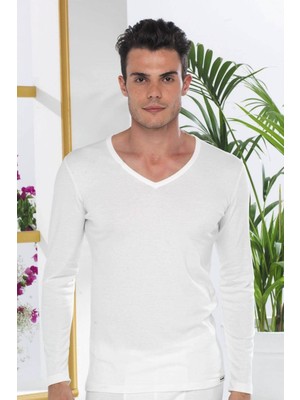 Malabadi Malabadi erkek Termal V Yaka Uzun Kol Üst Içlik Ekru