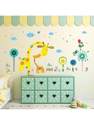 Kt Decoration Fantasik Zürafa Çiçekler Bebek ve Çocuk Odası Duvar Sticker