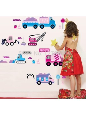 Kt Decoration Pembe Mavi Araçlar Bebek ve Çocuk Odası Duvar Dekorasyonu Duvar Sticker