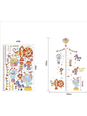 Kt Decoration Sevimli Sirk Hayvanları Boy Ölçen Bebek ve Çocuk Odası Dekoru