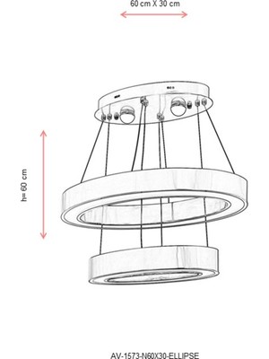 AVONNI AV-1573-N60X30-ELLIPSE Nikel Kaplama Modern Avize LED Metal Pleksi 60x30cm