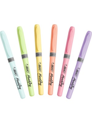 Bic 992561 Brite Liner Grip Pastel Fosforlu Kalem 6'lı + Silka Curved Rainbow Neon Pastel Silgi 8'li