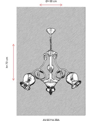 AVONNI AV-65114-3BA Krem Ferforje Boyalı Klasik Avize E27 Metal Cam 68cm