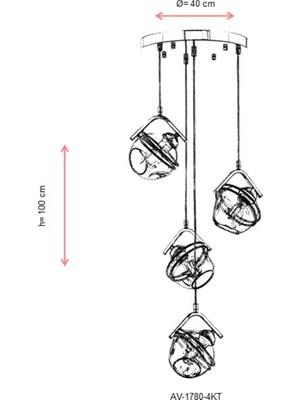 AVONNI AV-60215-4KT Krom Kaplama Modern Avize E27 Metal Cam 40cm