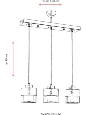 AVONNI AV-60193-3Y-KRM Krem Boyalı Modern Avize E27 Metal Cam 70x15cm