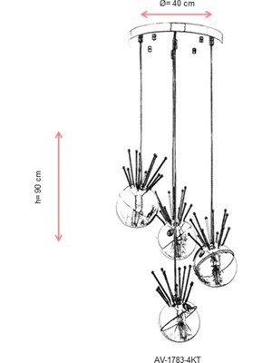 AVONNI AV-60218-4KT Krom Kaplama Modern Avize E27 Metal Cam 40cm