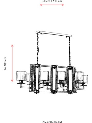 AVONNI AV-60190-8K-YM Krom Kaplama Modern Avize E27 Metal Cam 110x60cm