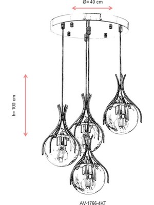 AVONNI AV-60161-4KT Krom Kaplama Modern Avize E27 Metal Cam 40cm