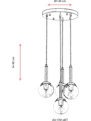 AVONNI AV-60216-4ET Eskitme Kaplama Modern Avize E27 Metal Cam 40cm