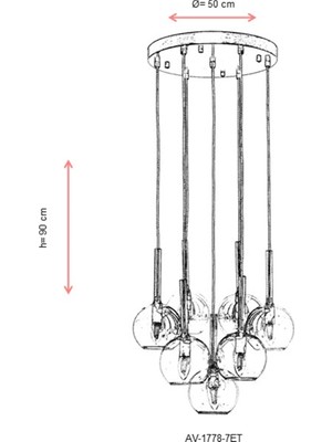 AVONNI AV-60213-7ET Eskitme Kaplama Modern Avize E27 Metal Cam 50cm