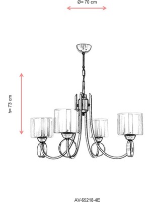 AVONNI AV-65218-4E Eskitme Kaplama Modern Avize E27 Metal Cam 70cm