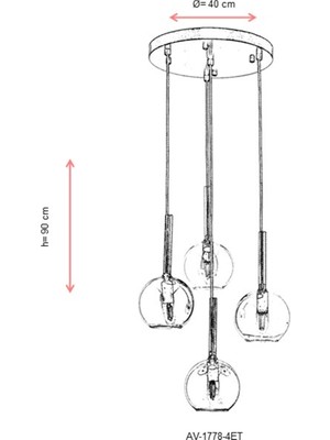 AVONNI AV-60213-4ET Eskitme Kaplama Modern Avize E27 Metal Cam 40cm