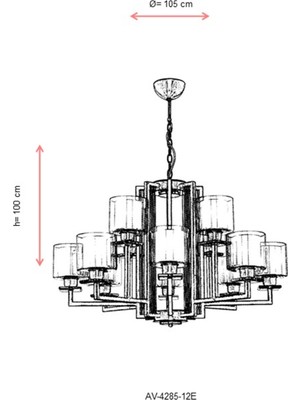 AVONNI AV-60190-12E Eskitme Kaplama Modern Avize E27 Metal Cam 105cm